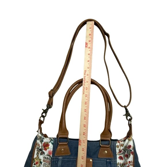 Myra Bag Crimson Glade Floral Denim Shoulder Tote Bag Women's Blue Brown - Picture 8 of 9